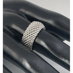 Size 10.5 Tiffany & Co Somerset Ring Mesh Weave Mens Unisex in Sterling Silver